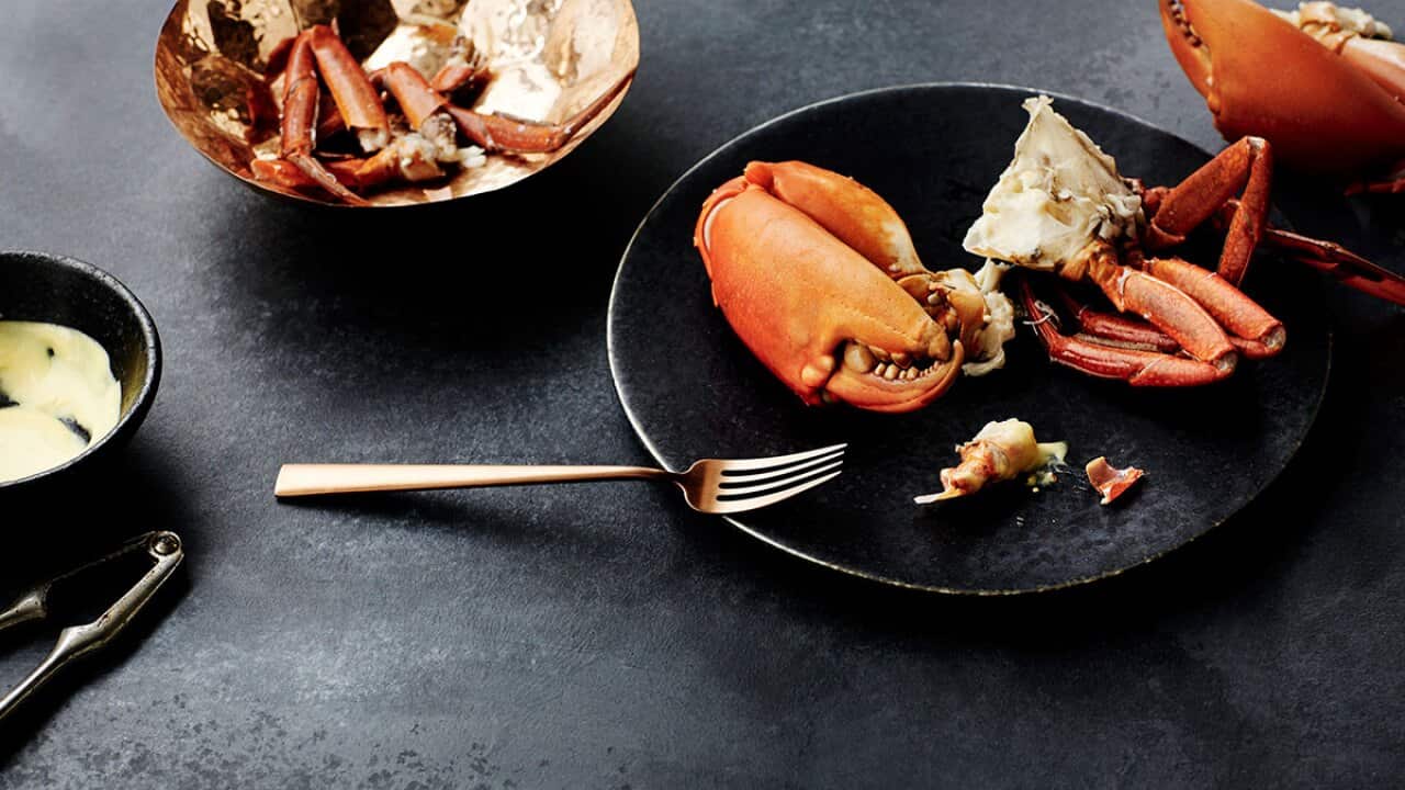 Boiled mud crab with mustard butter