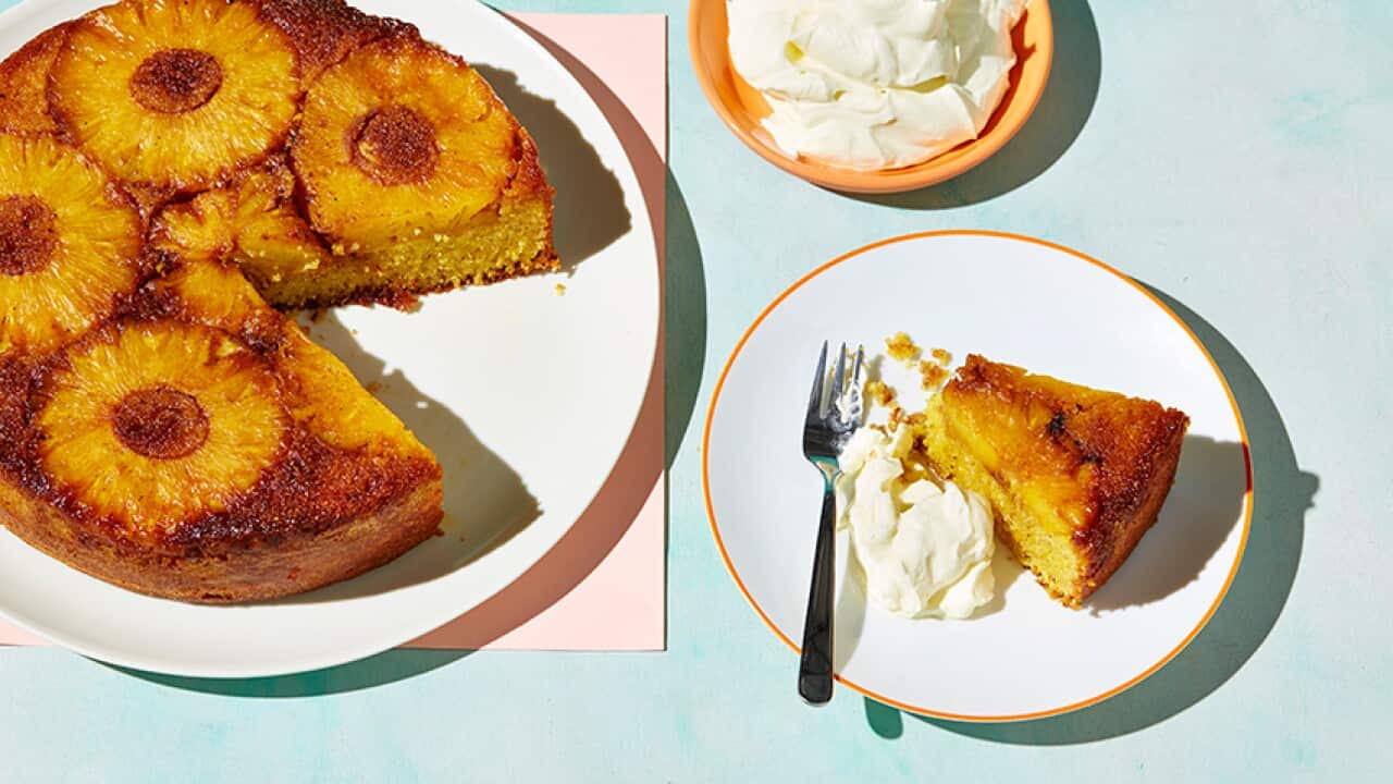 Caramelised pineapple upside-down cake