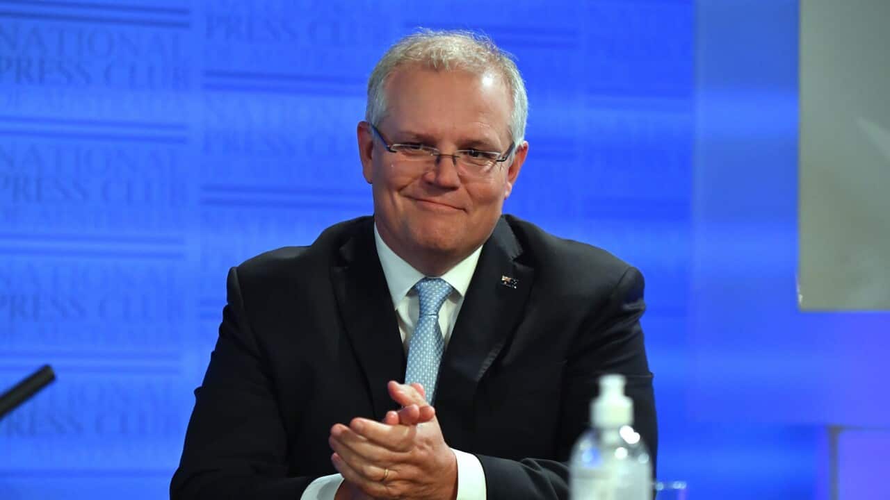 Prime Minister Scott Morrison at the National Press Club in Canberra, Tuesday, May 26, 2020. (AAP Image/Mick Tsikas) NO ARCHIVING