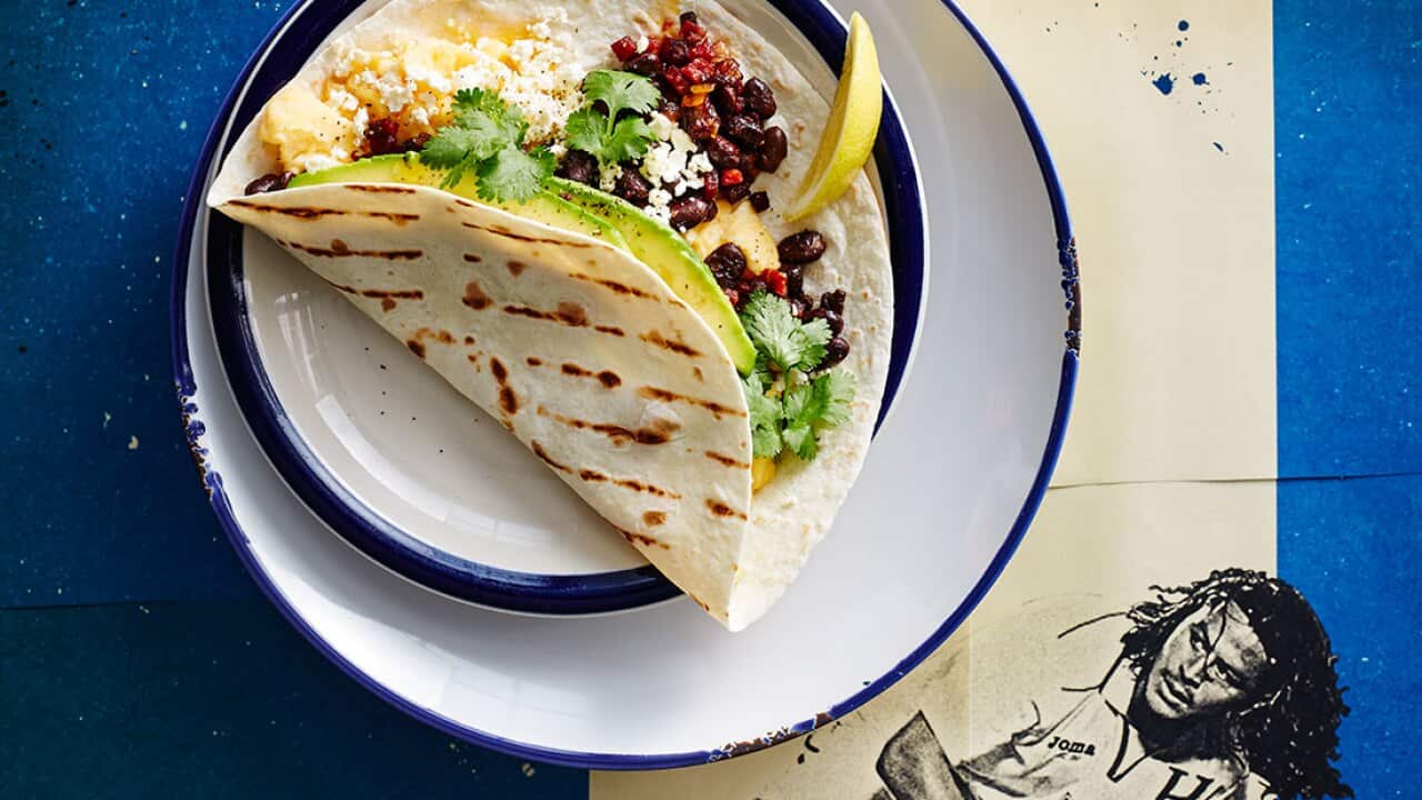 Tortillas with cheese, beans and chorizo