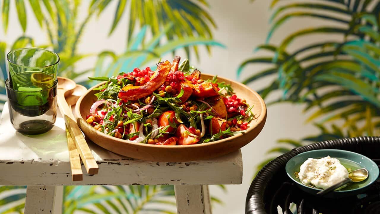 Middle Eastern-spiced chickpea and pumpkin salad with feta