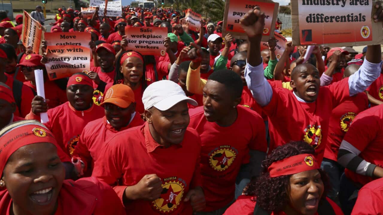 The NUMSA members march in Belville, South Africa