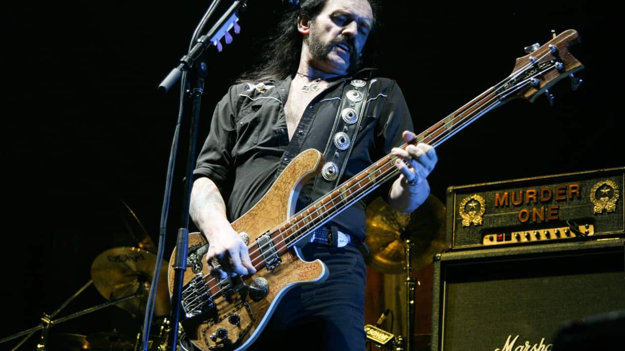 Lemmy Kilmister of Motorhead performs at Vodafone Arena in Melbourne on 5 December 2006. (AAP Image/Noise 11/Ros O'Gorman) NO ARCHIVING, EDITORIAL USE ONLY