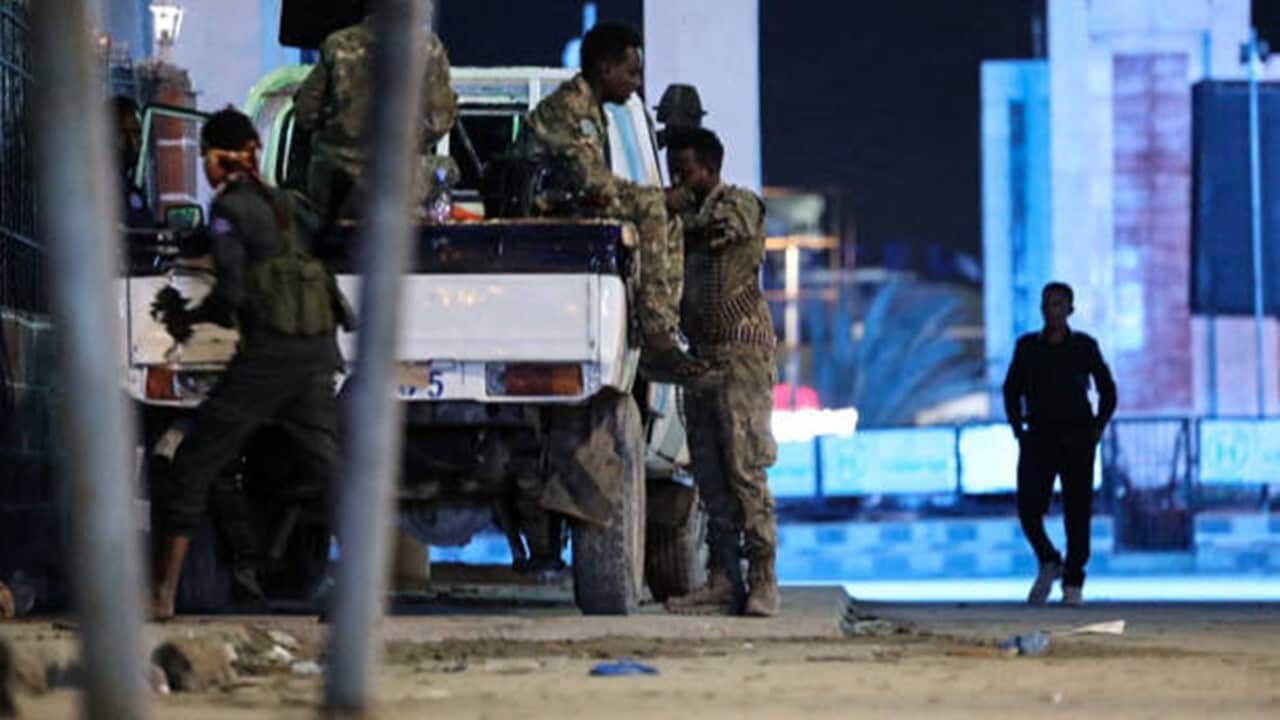 Security forces patrol near the Hayat Hotel after an attack by Al-Shabaab fighters in Mogadishu.jpg