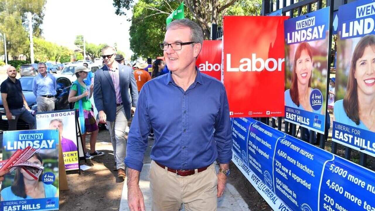 NSW Labor leader Michael Daley during a visit to a voting booth.