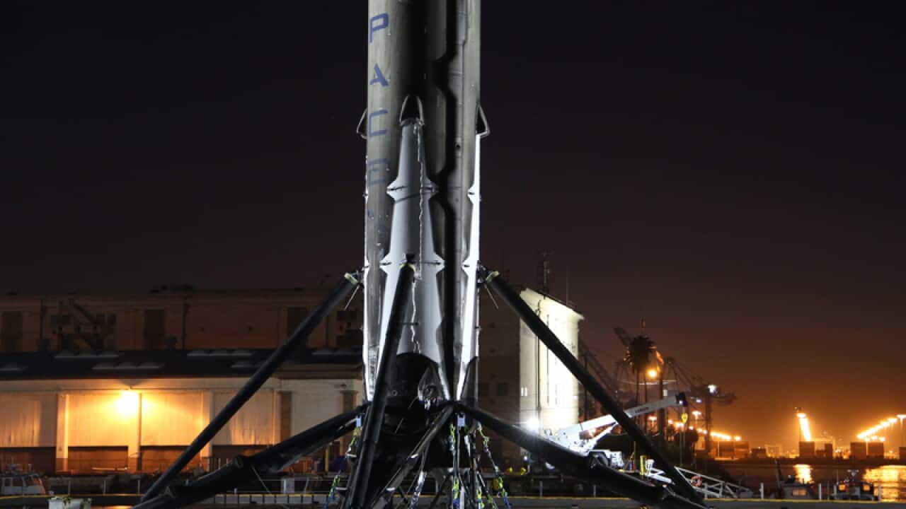 The SpaceX Falcon 9 rocket booster in Los Angeles