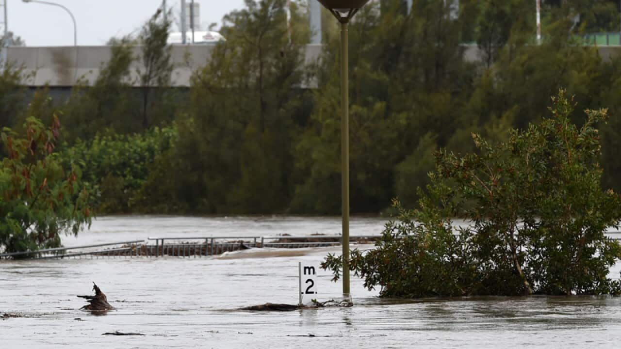 A flooded car park at the Toombul shopping centre in Brisbane