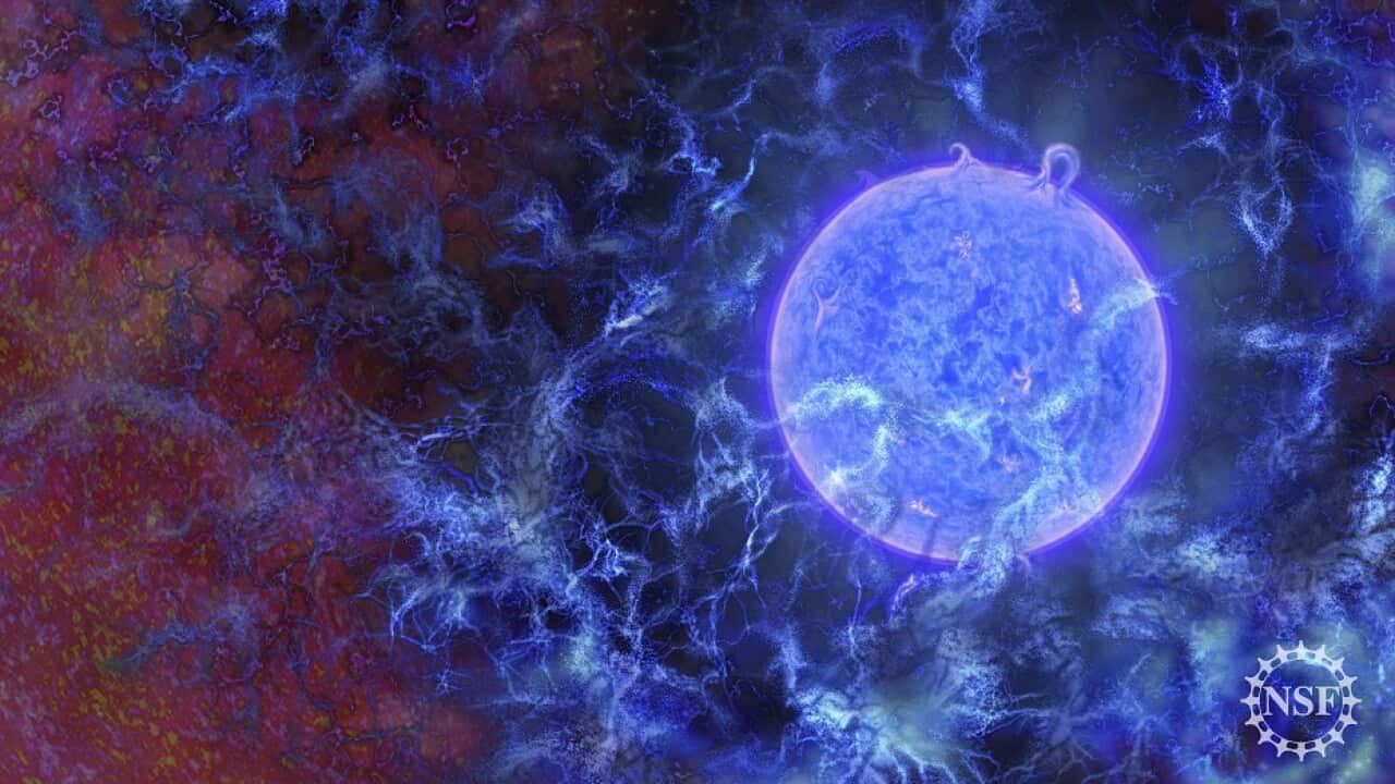 This image shows how the first stars in the universe might have looked. Scientists have detected a signal from 180 million years after the Big Bang.