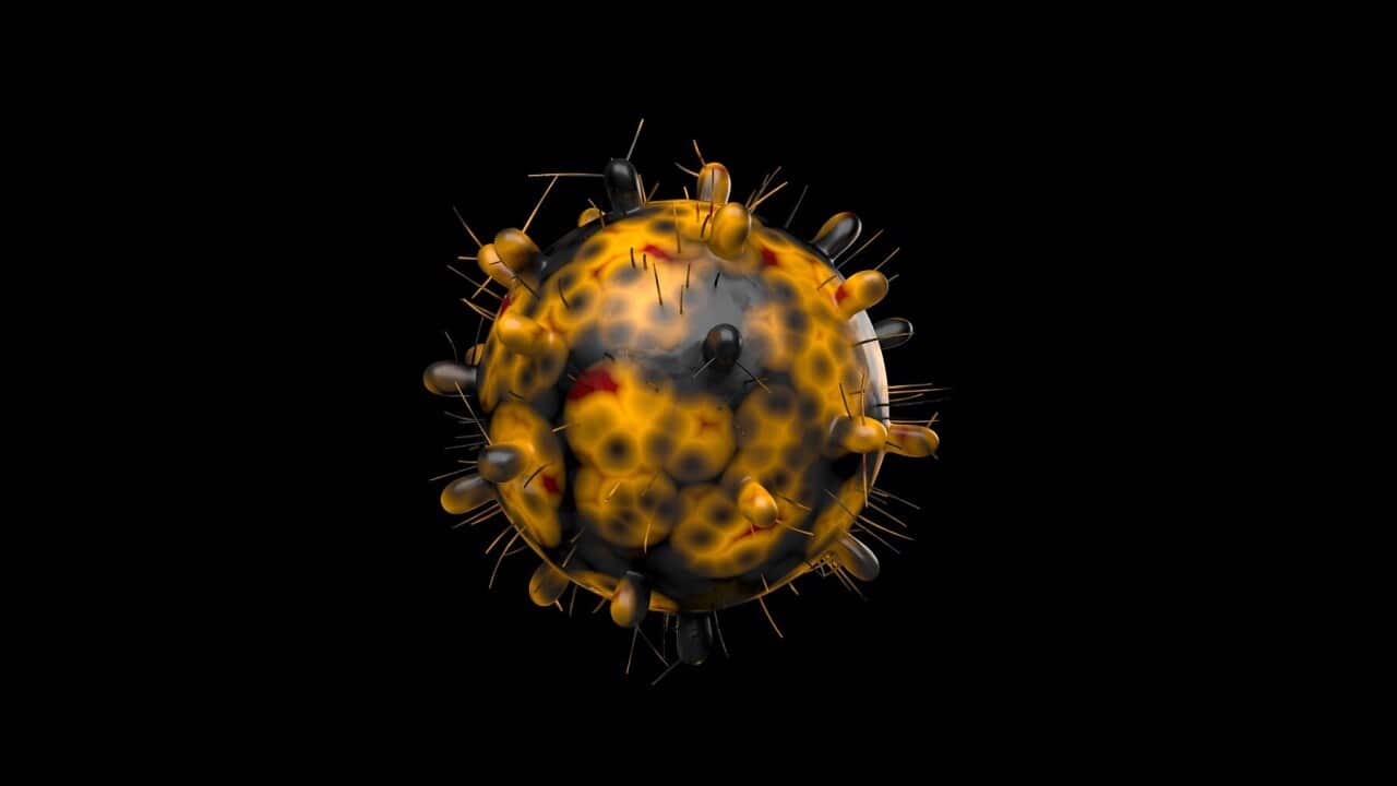 A computer generated image of the coronavirus omicron variant