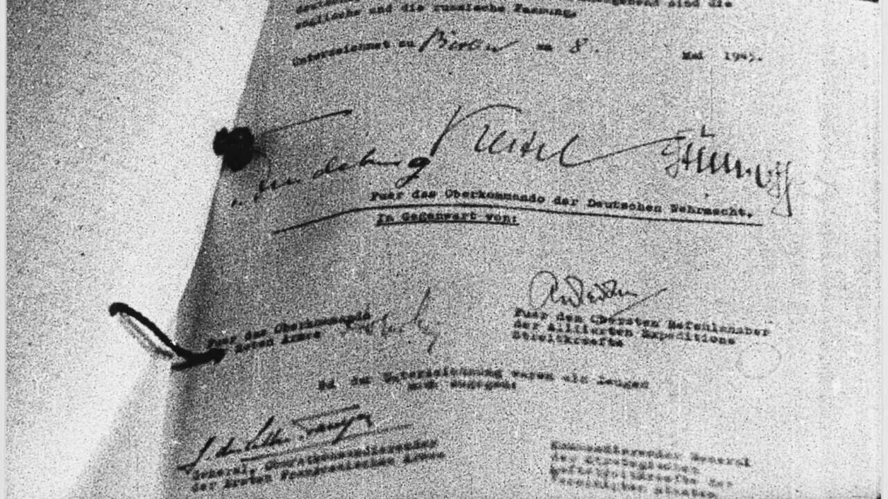 The signed German Act of Capitulation to the Russians, effectively ending the war in the west Date: 2 May 1945