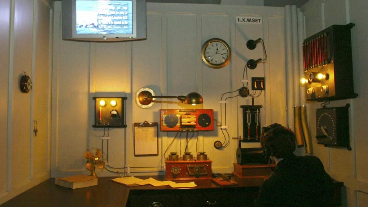 A museum reconstruction of the Titanic's radio room