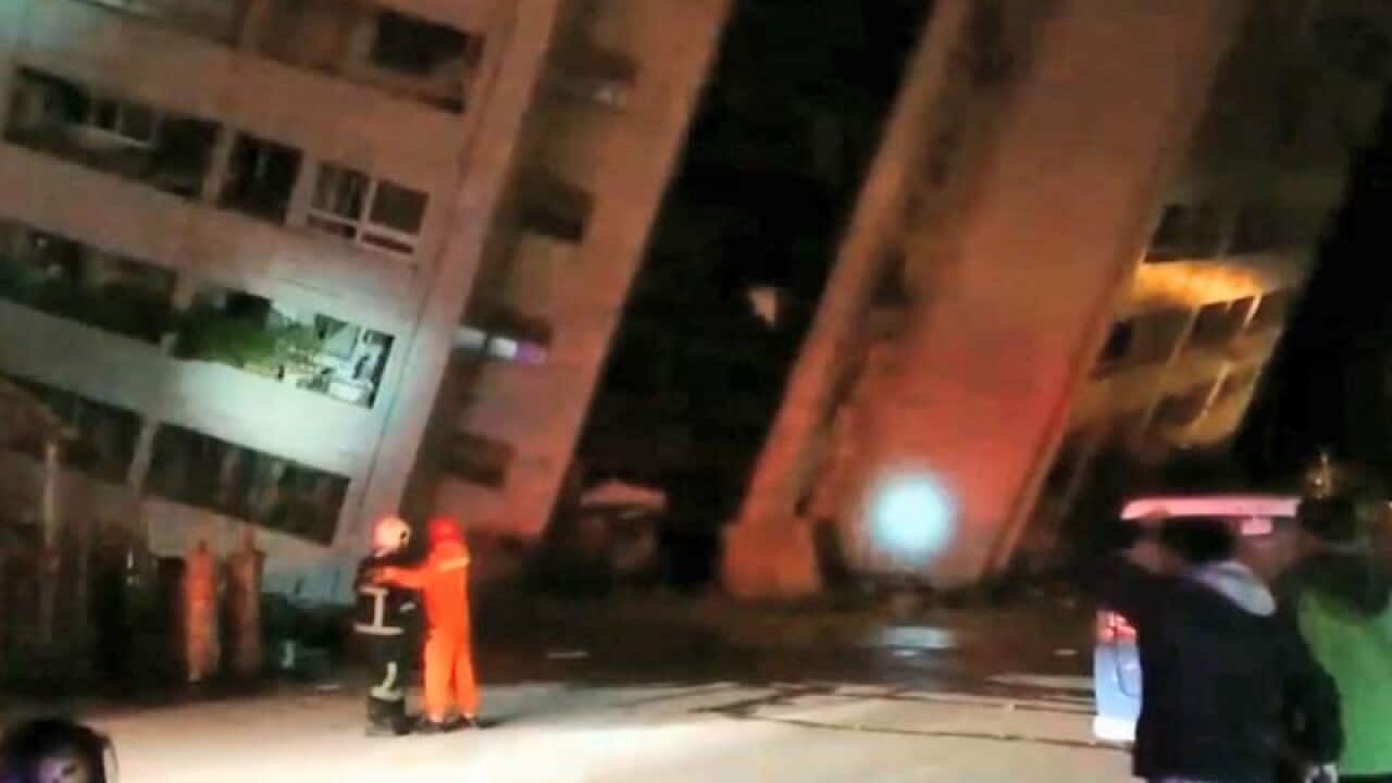 A collapsed building following an earthquake in Hua-lien