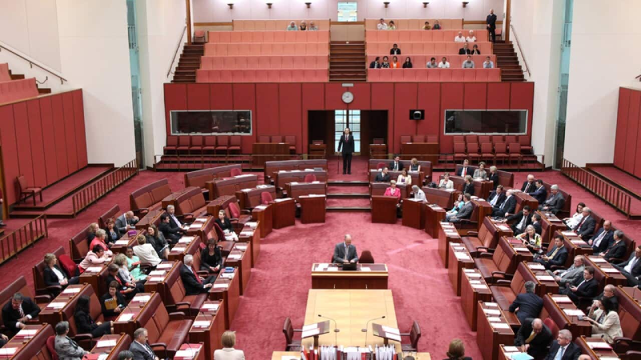 Senators in the Senate chamber
