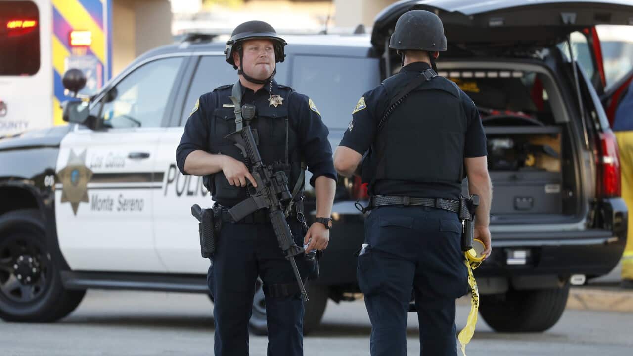 Police at the scene of the shooting.