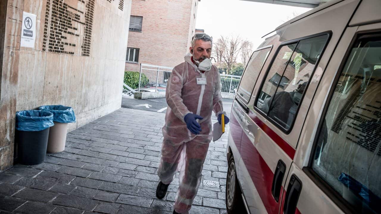 Corona Virus Covid-19 emergency in Codogno closed shops and people with masks In the photo the closed Codogno hospital.