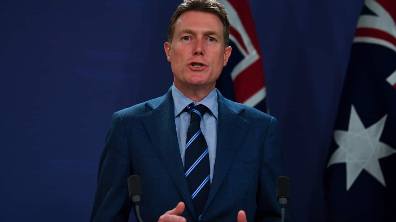 Federal Attorney-General Christian Porter speaking to the media (AAP).