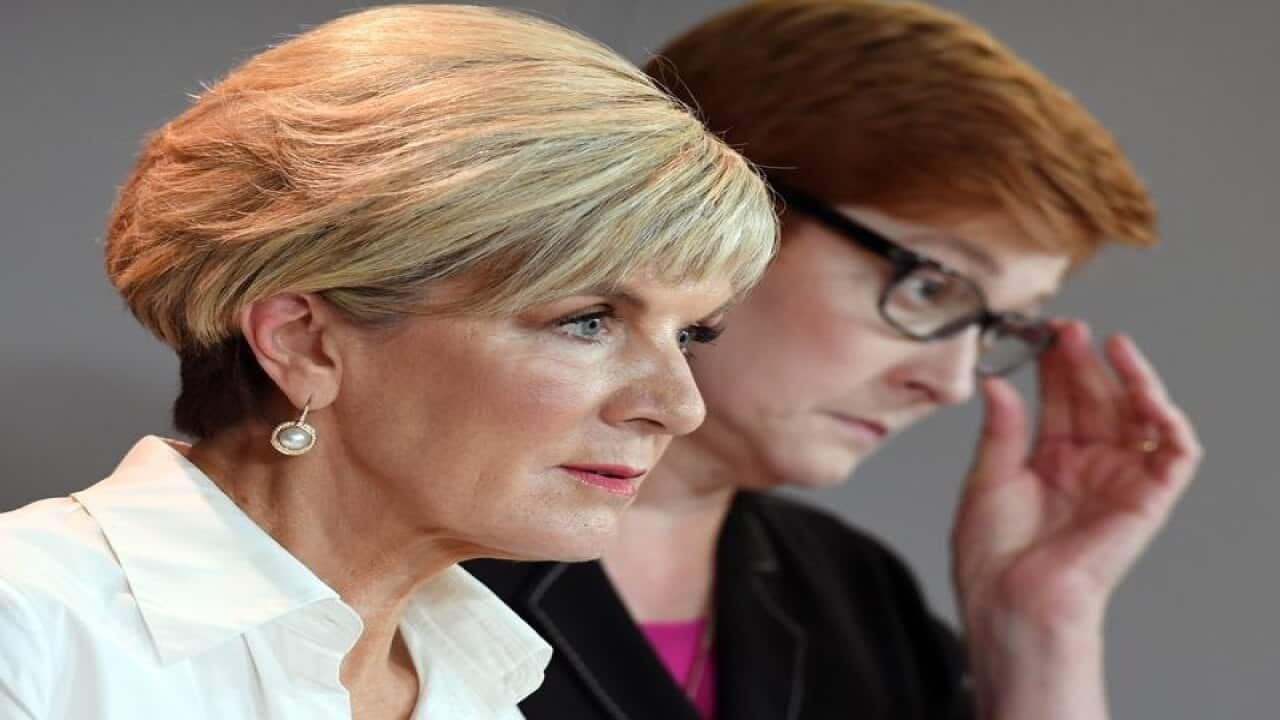 Foreign Minister Julie Bishop (L) and Defence Minister Marise Payne.