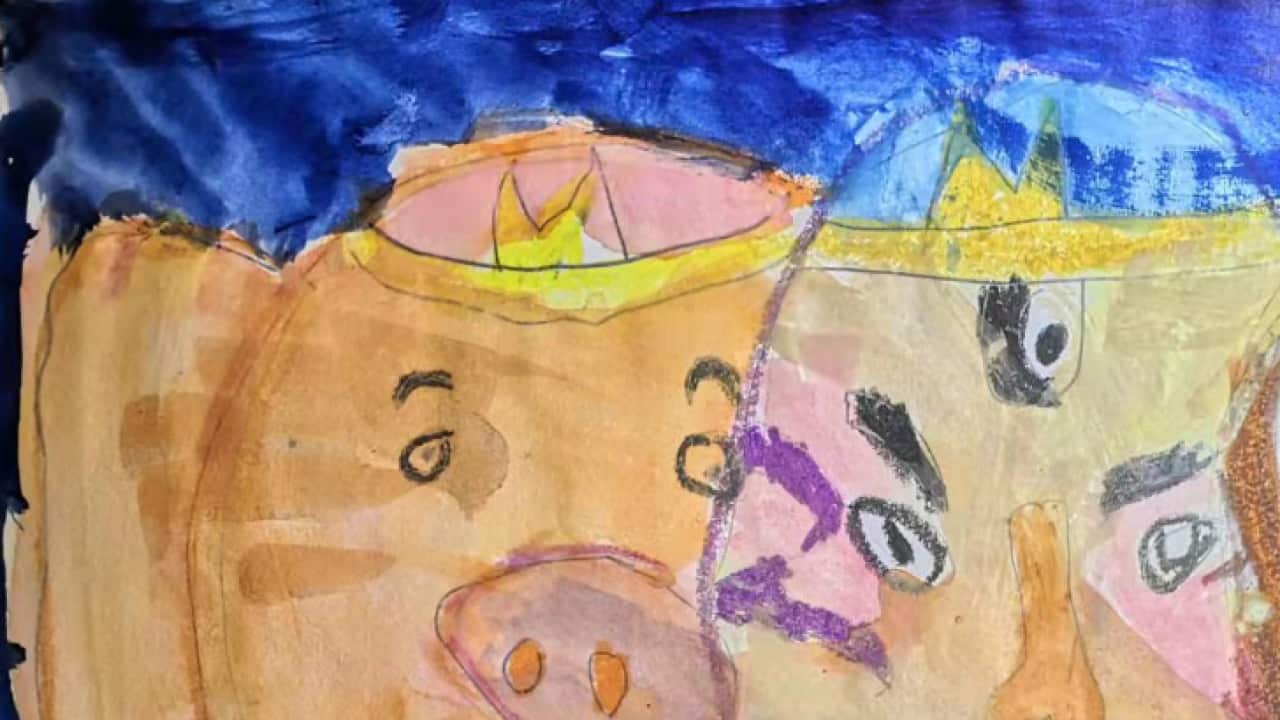 张女士的大儿子所画的《西游记》中的孙悟空、猪八戒和沙僧。