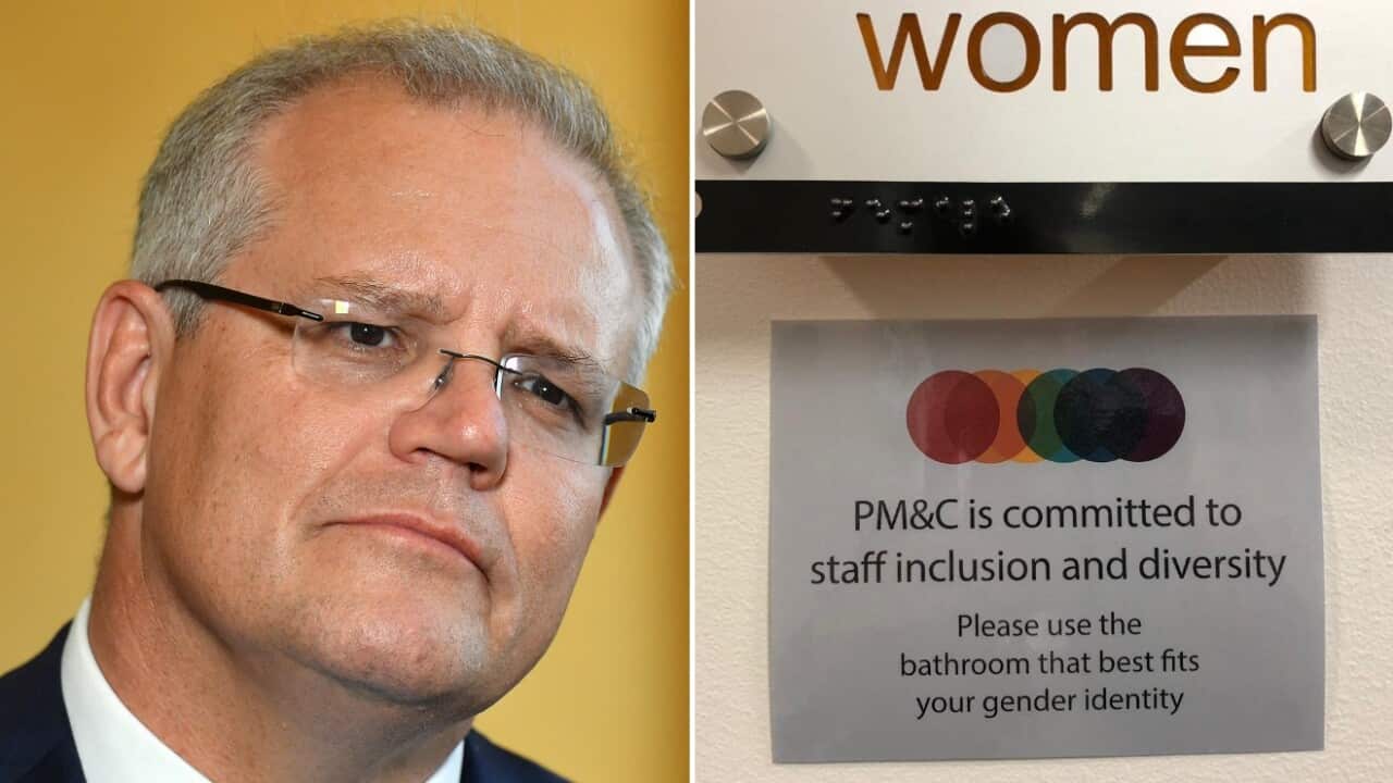 Scott Morrison and the sign.