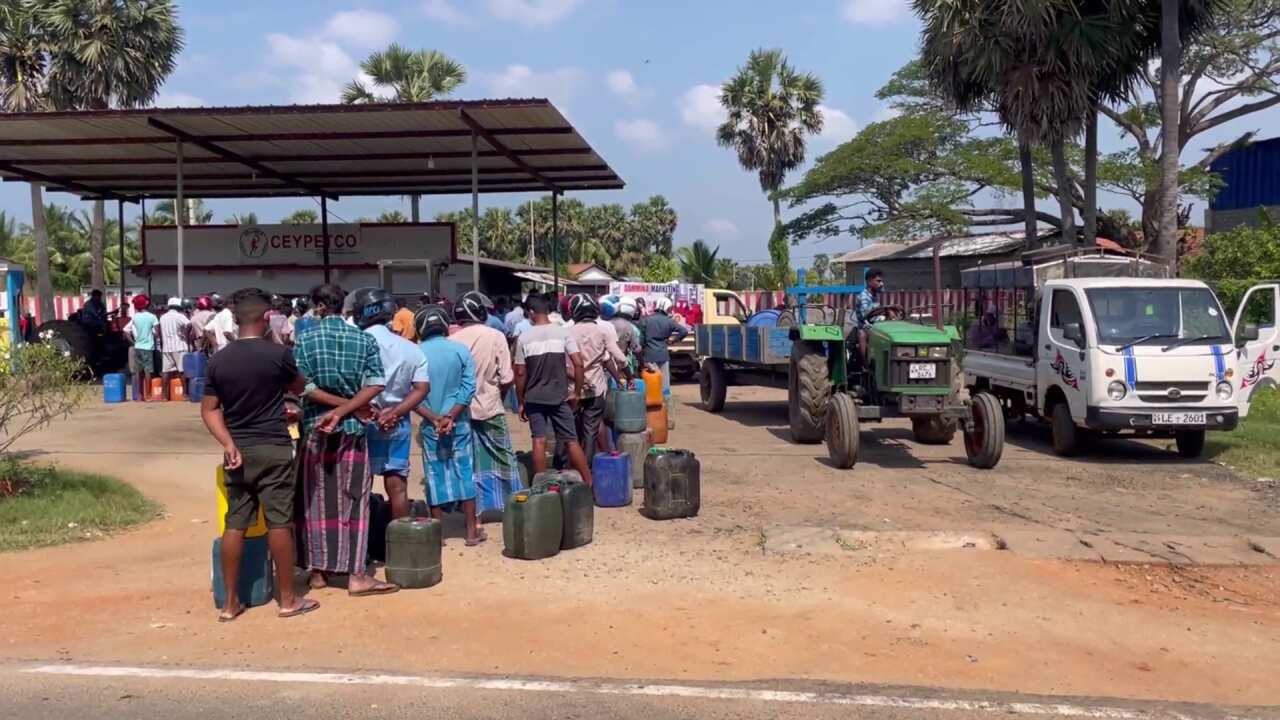 People queue for fuel in Sri Lanka