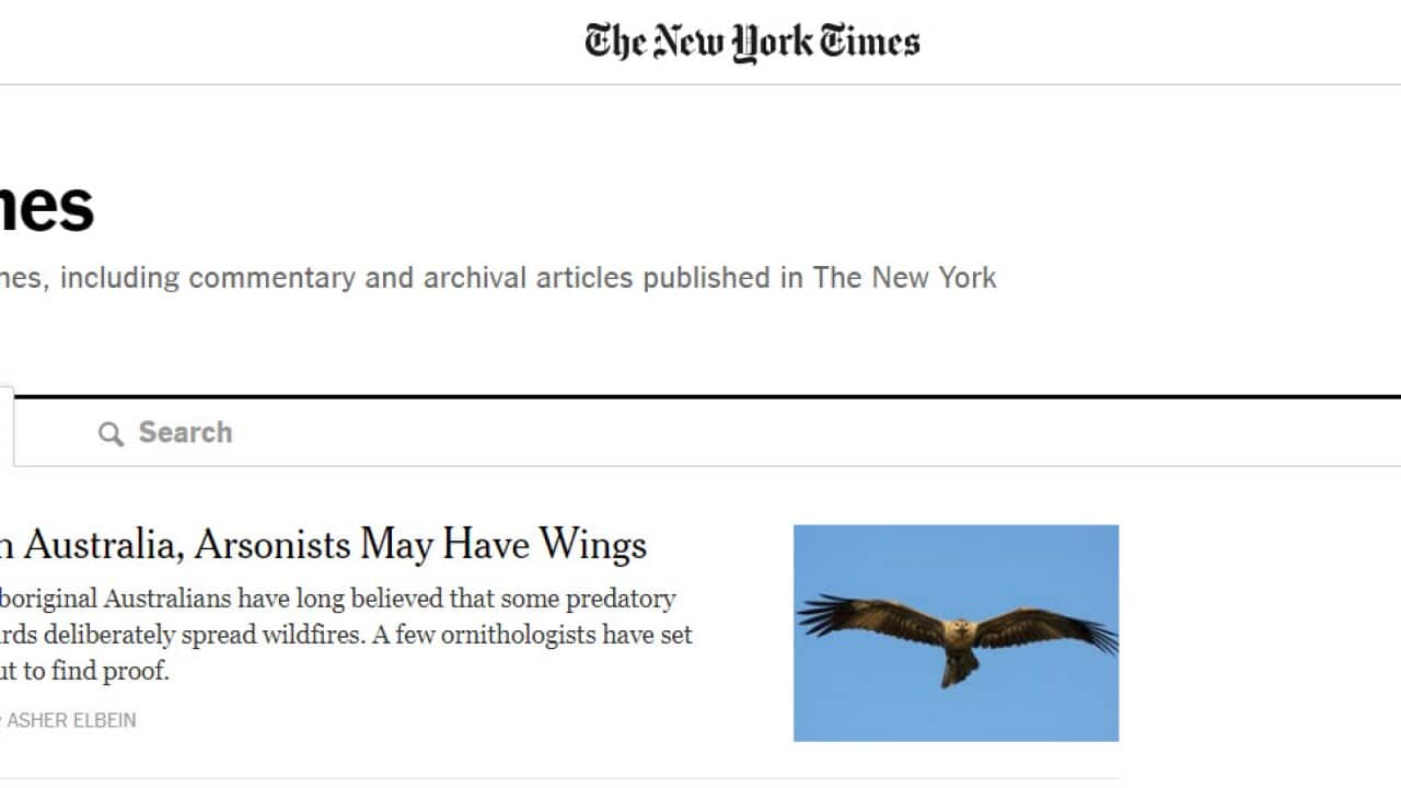 A New York Times' page containing articles about Indigenous Australians labelled "Aborigines".