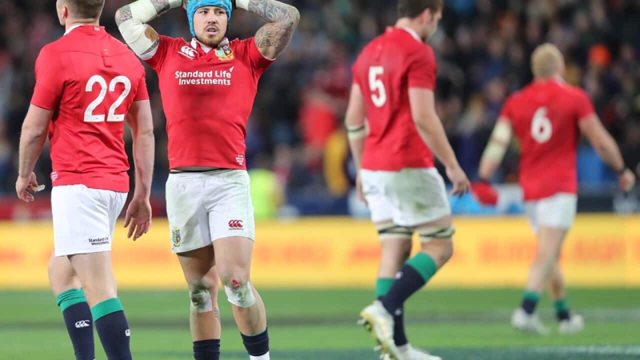 Jack Nowell of the Lions shows his disappointment