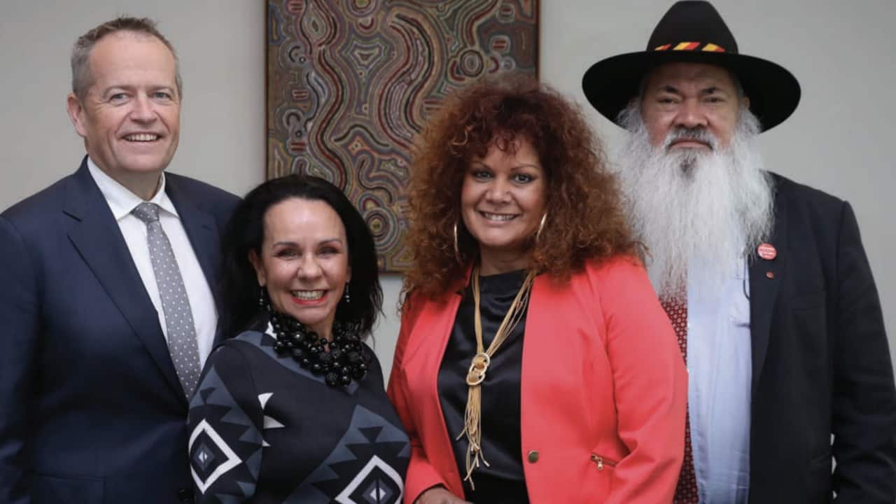 Bill Shorten, Leader of the Opposition, Linda Burney MP, Senator Malarndirri McCarthy and Senator Patrick Dodson.