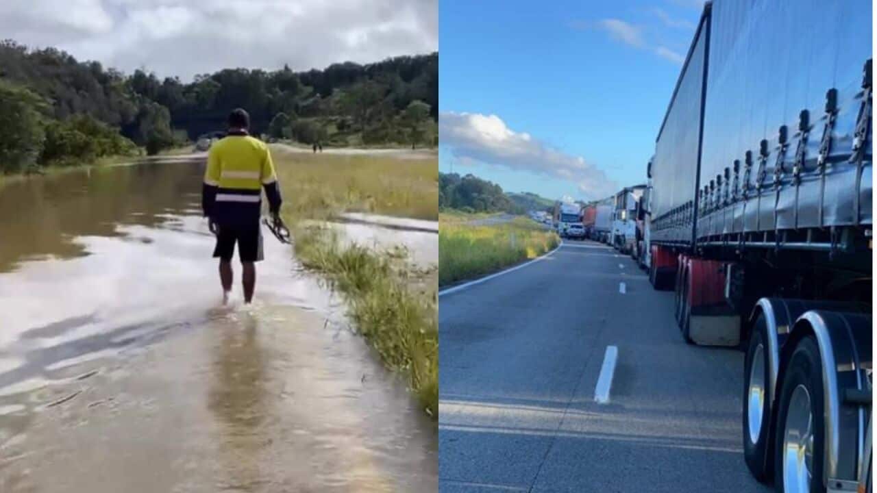 Amrinder Singh was driving towards Queensland when he got stuck on the flooded road near Tweed Heads in NSW