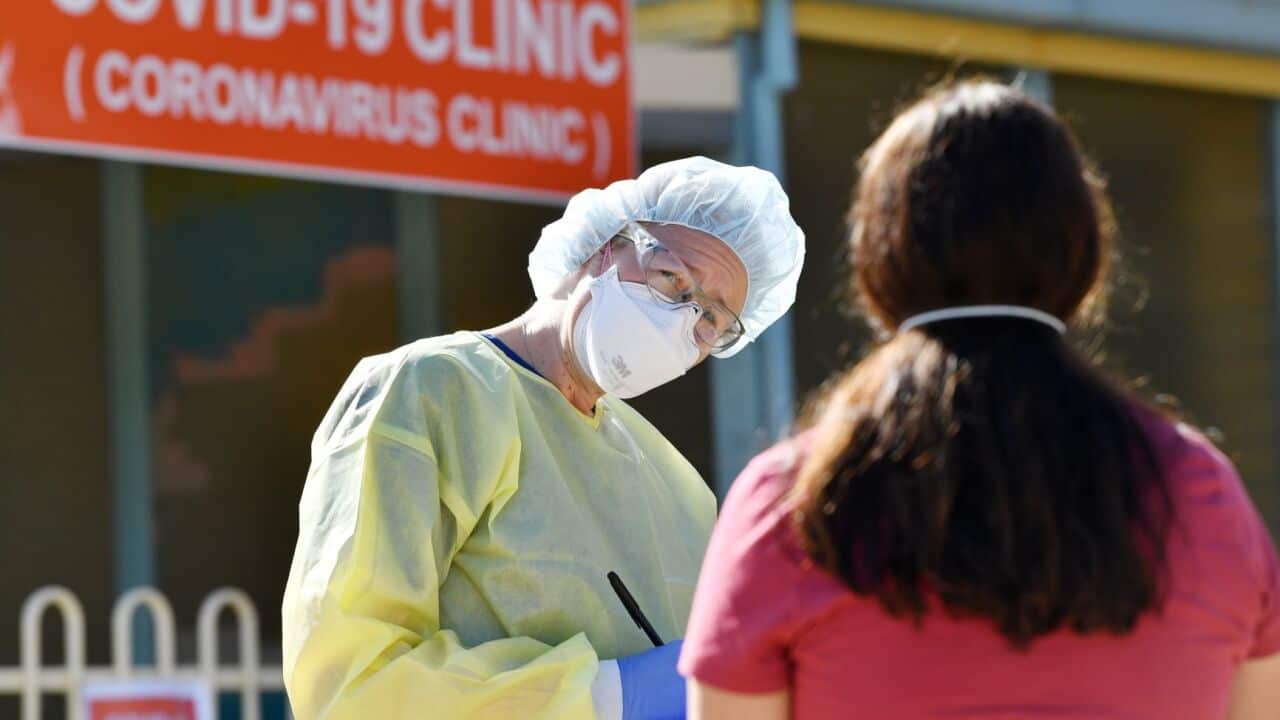 Hospital staff test people outside the Tanunda War Memorial Hospital in the Barossa Valley