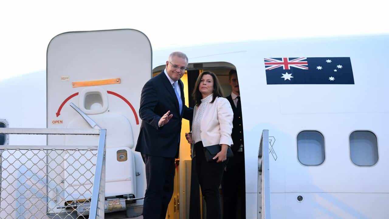 Prime Minister Scott Morrison and wife Jenny board an RAAF aircraft to attend the G20