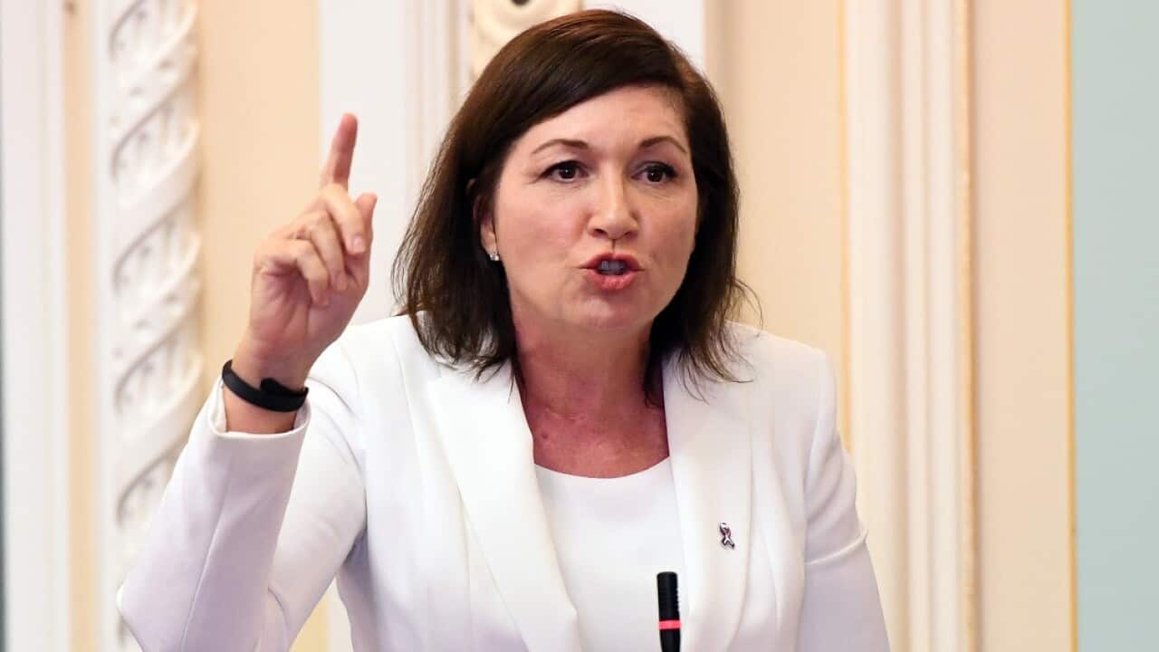 Queensland Minister for the Environment Leeanne Enoch is seen speaking during Question Time at Parliament House in Brisbane, Thursday, March 22, 2018. (AAP Image/Dan Peled) NO ARCHIVING