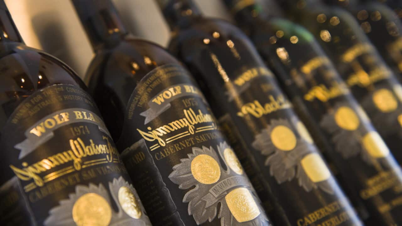 Bottles of Wolf Blass wine by Treasury Wine Estates