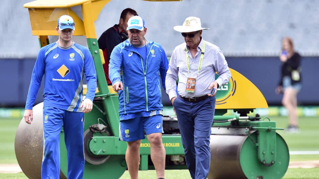 Steve Smith and Darren Lehmann are seen on the MCG