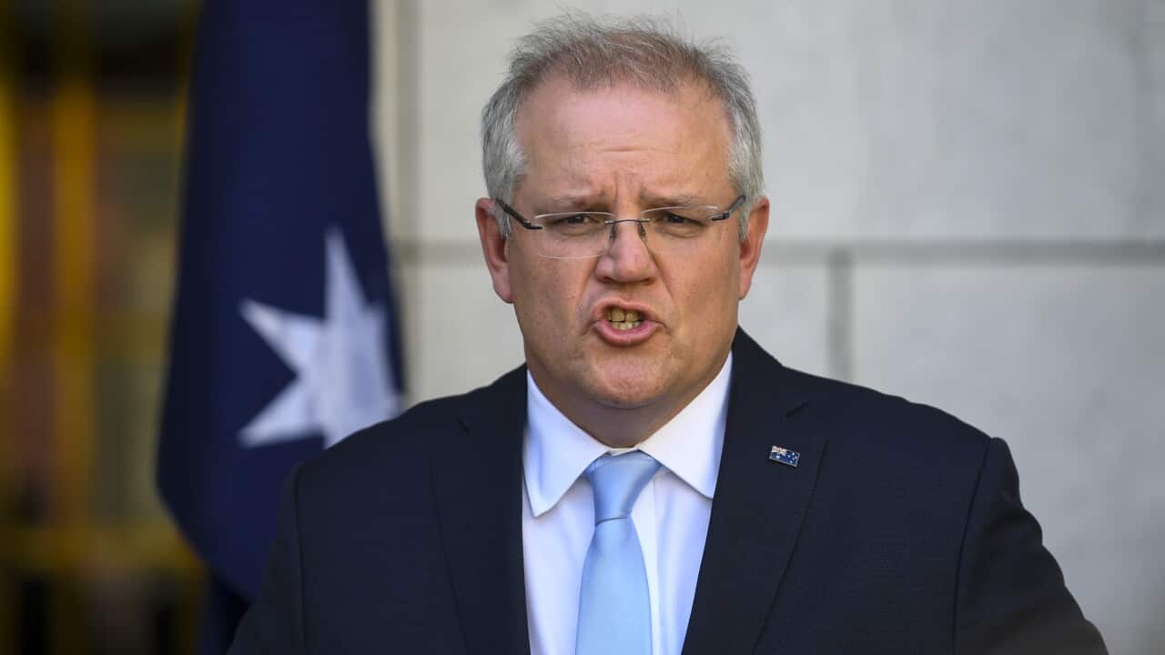 Australian Prime Minister Scott Morrison speaks to the media during a press conference at Parliament House in Canberra, Thursday, July 16, 2020. (AAP Image/Lukas Coch) NO ARCHIVING