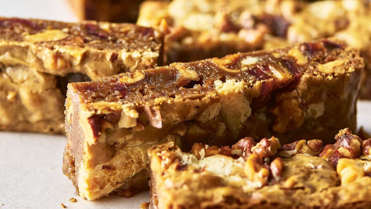 Walnut, Turkish coffee and date blondies