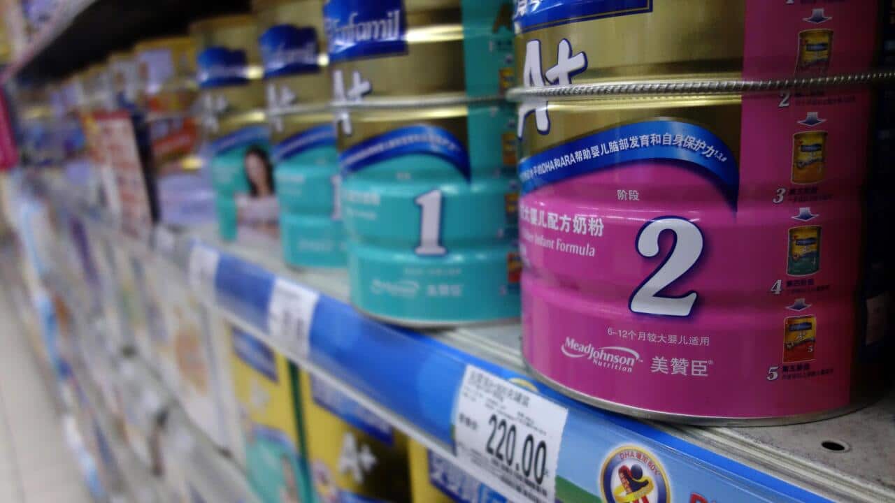 Baby formula on a store shelf