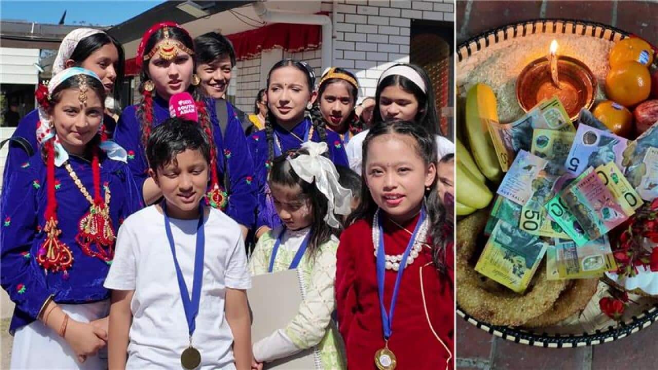 Children singing Deusi Bhailo at the Australian Nepali Multicultural Centre (ANMC), Melbourne on Saturday, 18 October 2025.