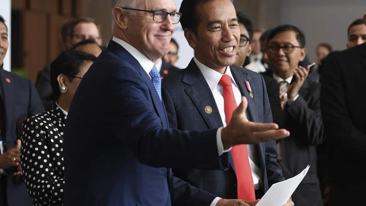 Malcolm Turnbull and Indonesian President Joko Widodo at ASEAN.