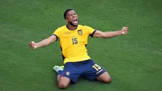 Ecuador's midfielder Pedro Vite celebrates on the pitch.