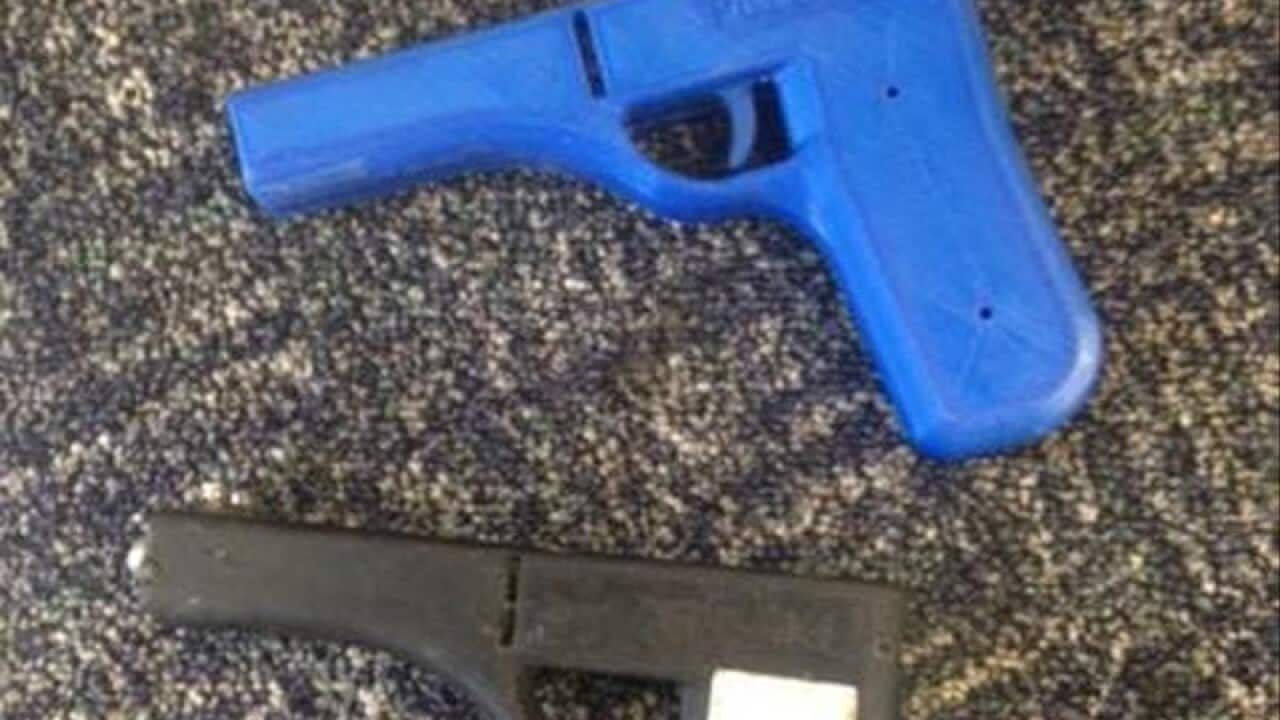 A supplied image of 3D printed guns, that were seized by QLD Police.