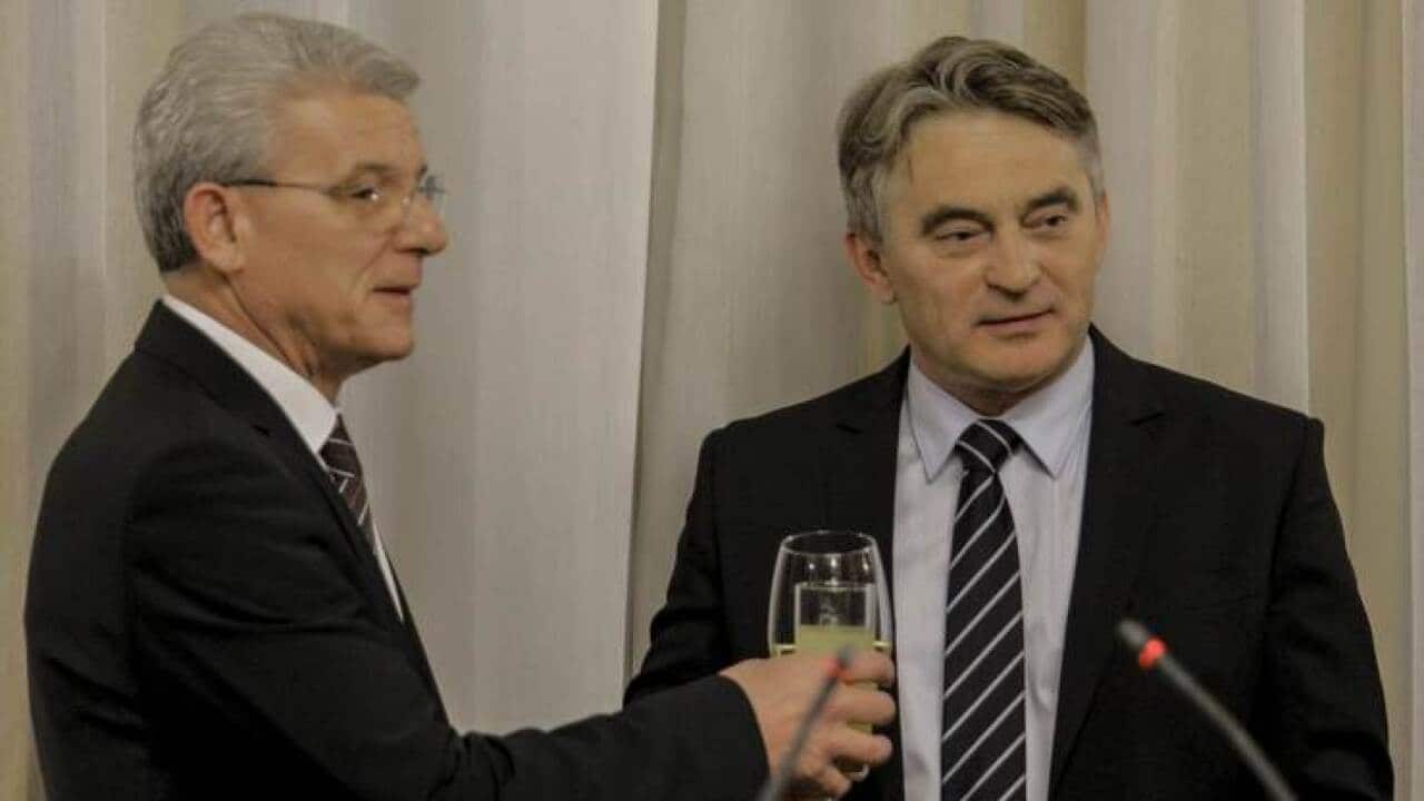 Members of the Bosnia and Herzegovina Presidency Sefik Dzaferovic and Zeljko Komsic