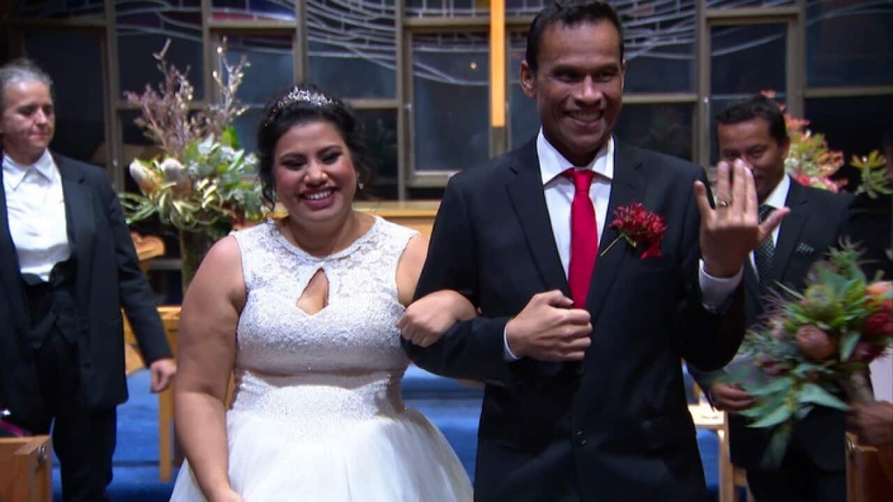 Sprent Dabwido and his bride at their wedding