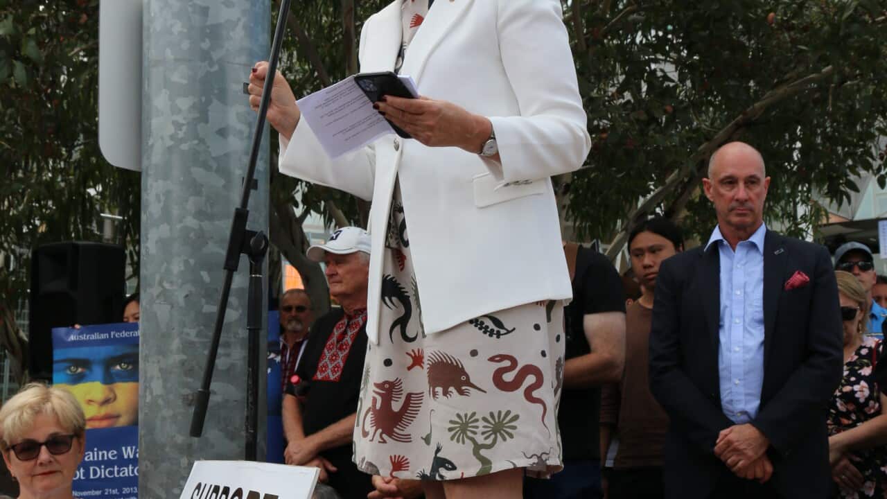 Senator Sarah Henderson - Anti-war protest in Melbourne against invasion of Ukraine, 27/02/2022.