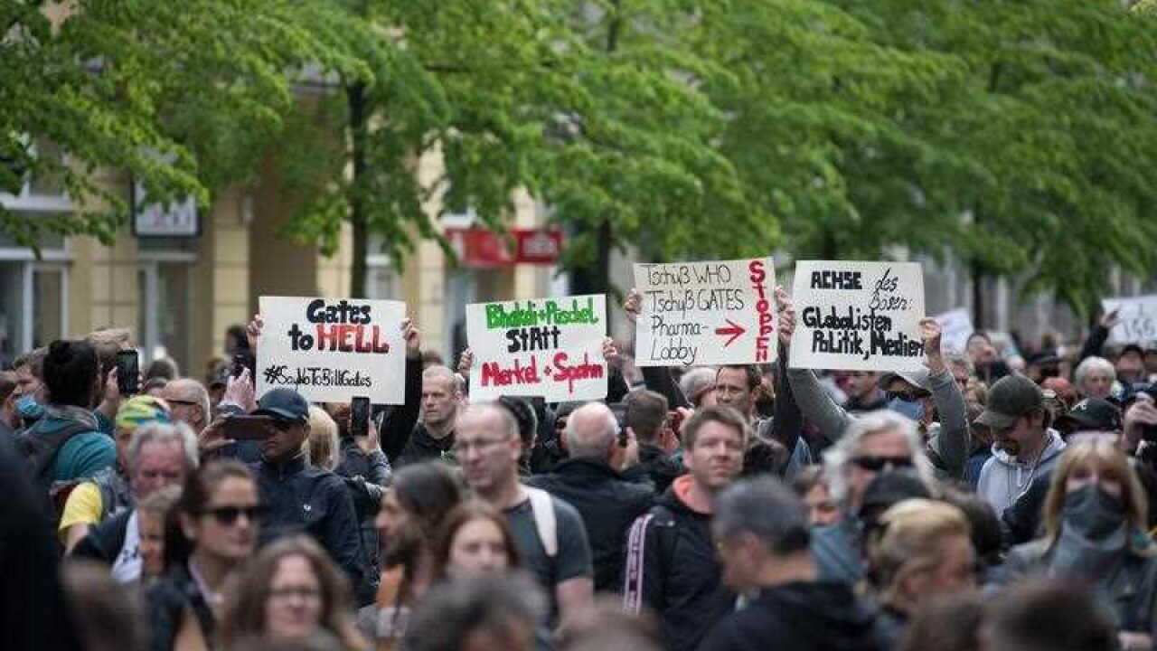 People protest against the coronavirus restrictions in Berlin, despite a ban on demonstrations