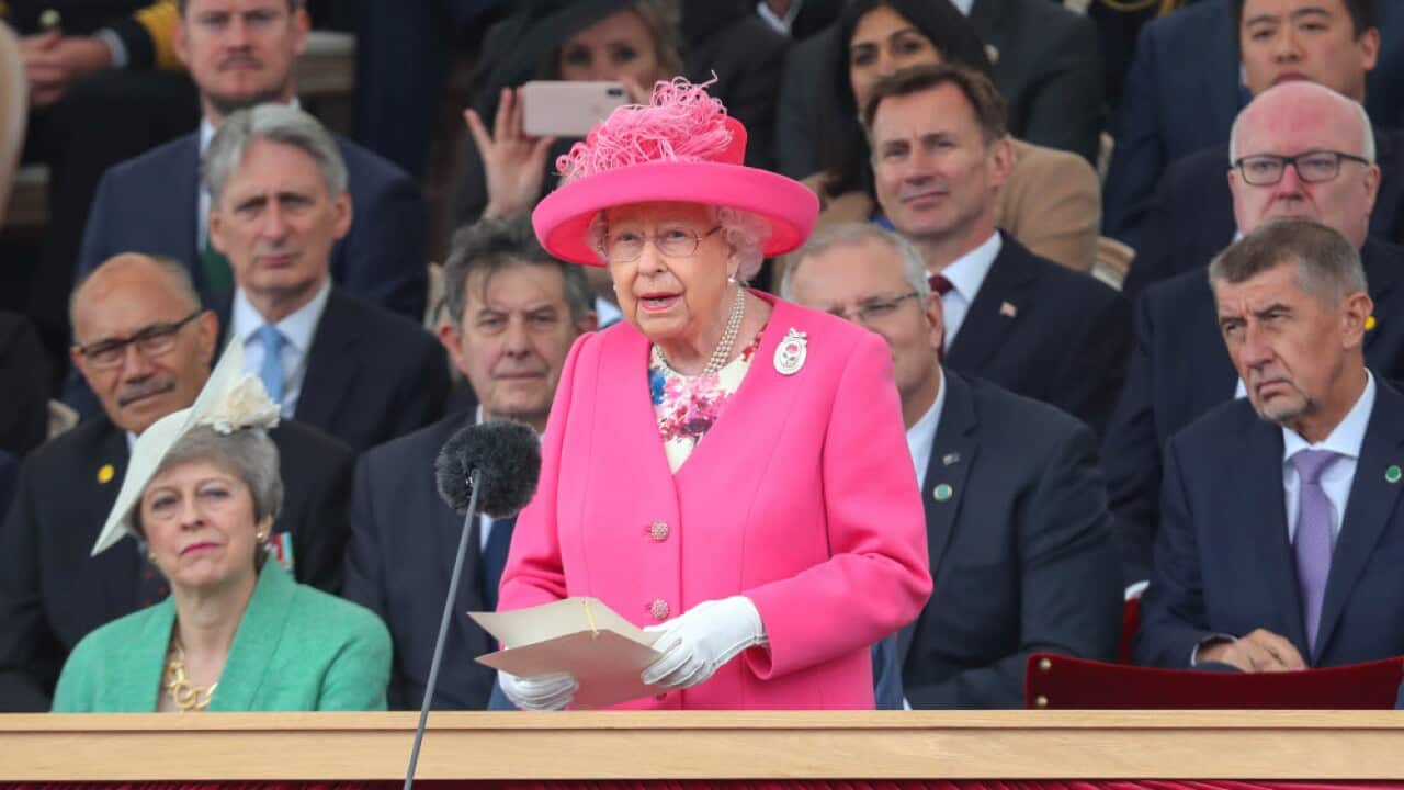 Queen Elizabeth II speaking during commemorations for the 75th Anniversary of the D-Day landings at Southsea Common, Portsmouth.