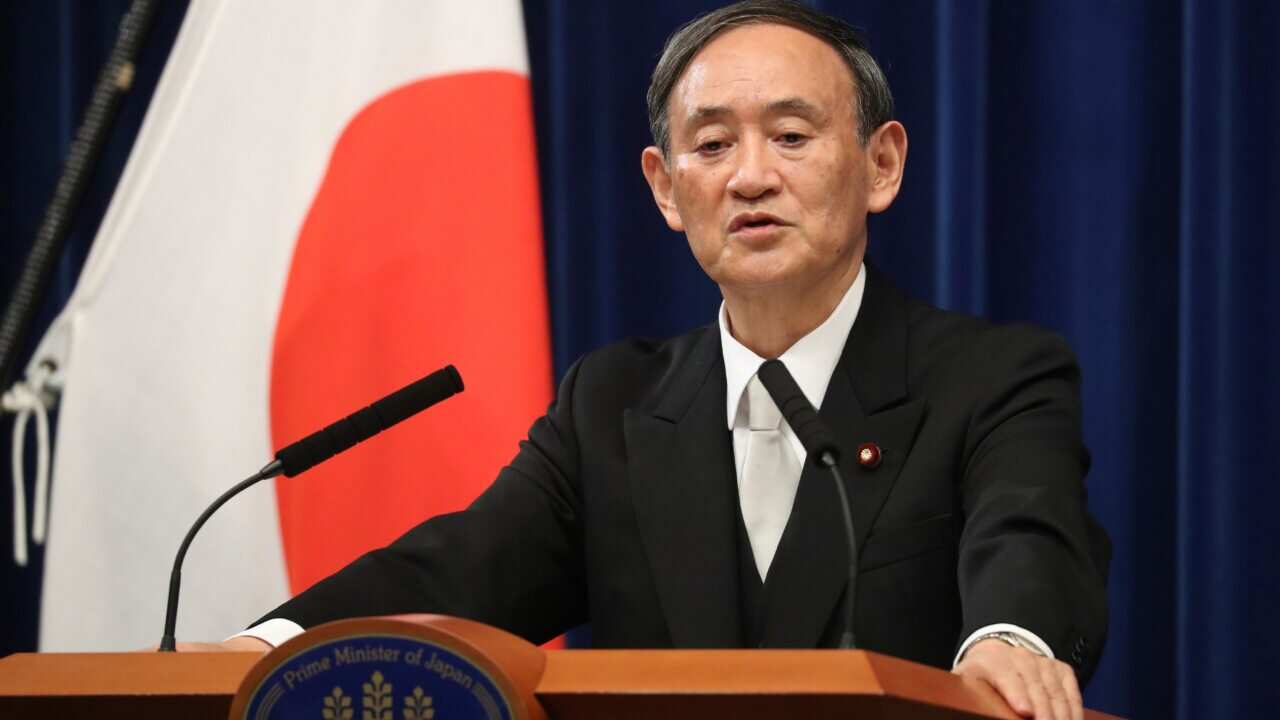 New Prime Minister Yoshihide Suga makes his first press conference in Chiyoda Ward, Tokyo.