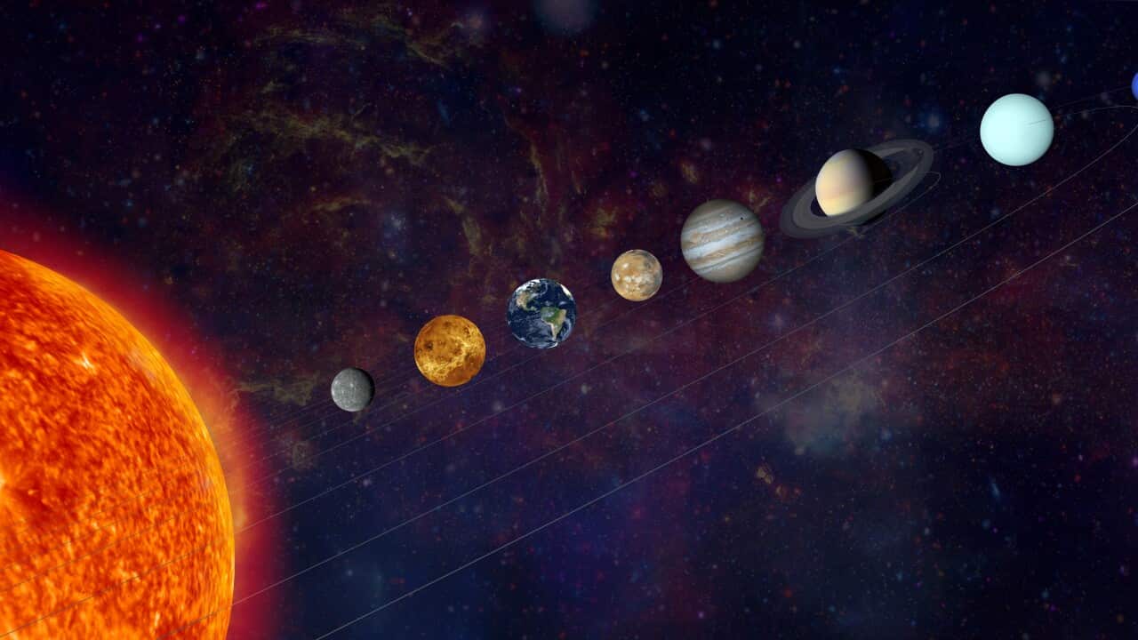 The solar system in a line