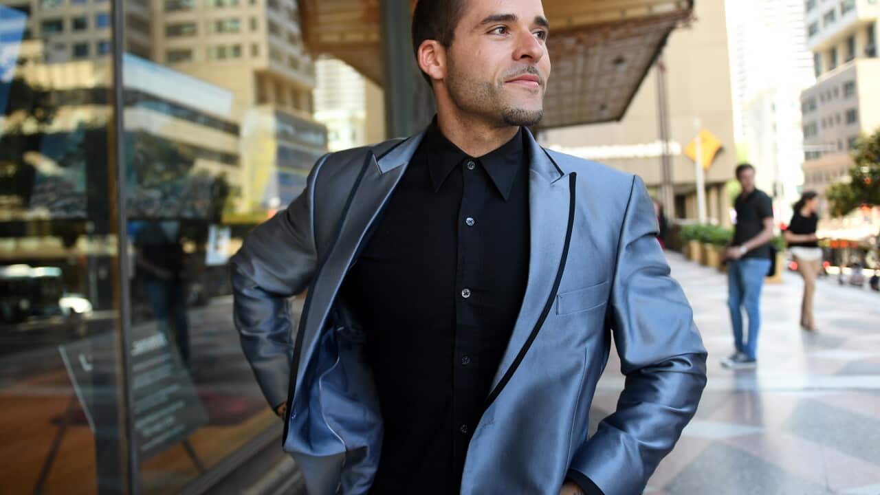 Corey Barker leaves the Downing Centre District Court in Sydney, Thursday, Nov. 17, 2016. Six NSW police officers are facing charges over an alleged assault on Ballina resident Corey Barker on January 14, 2011. (AAP Image/Brendan Esposito) NO ARCHIVING