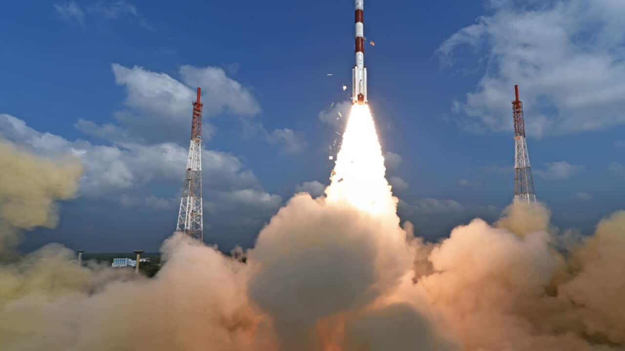 The PSLV-C37 lifting off at the Satish Dhawan Space Centre