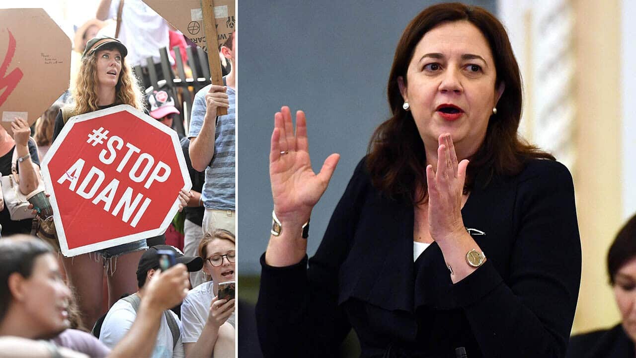 #StopAdani protesters and Queensland Premier Annastacia Palaszczuk